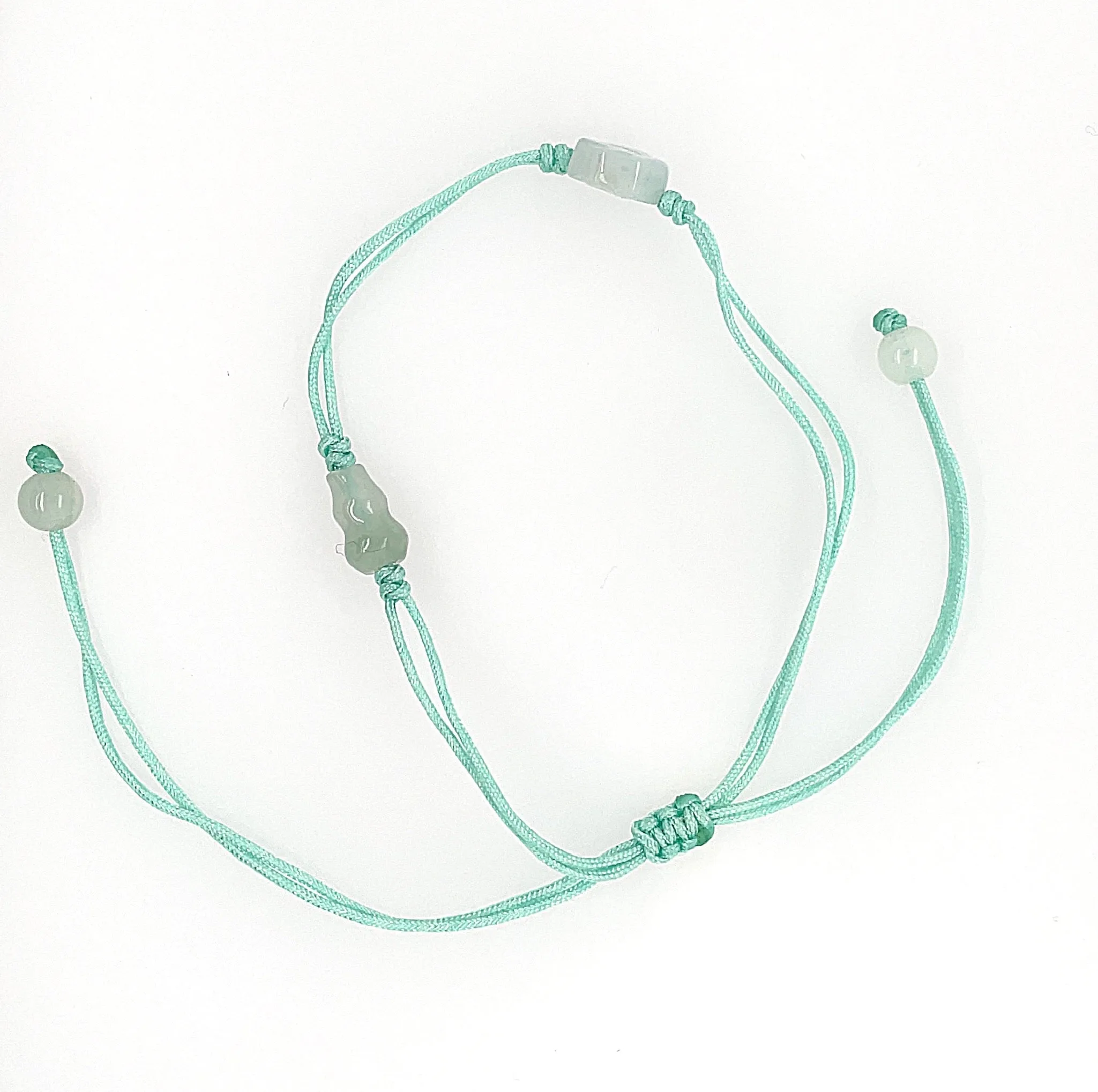 Burmese Jadeite Baqua & Gourd Adjustable Silk Bracelet or Anklet
