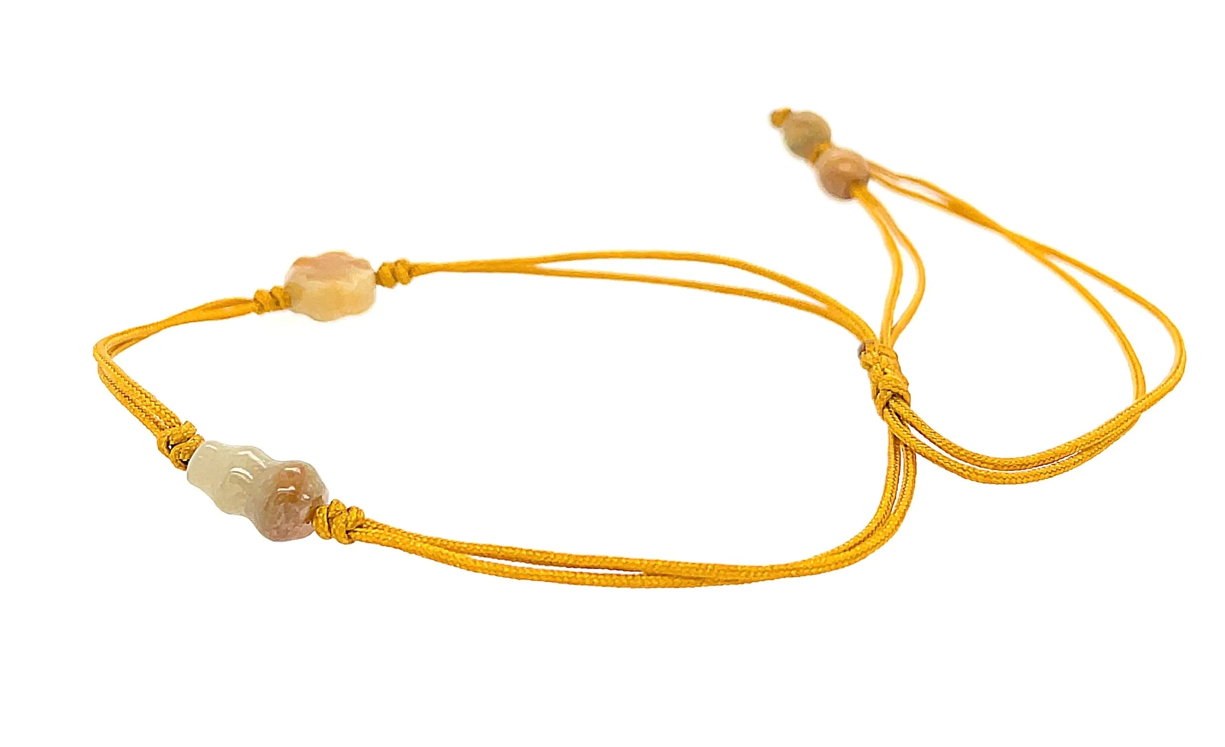 Burmese Jadeite Baqua & Gourd Adjustable Silk Bracelet or Anklet