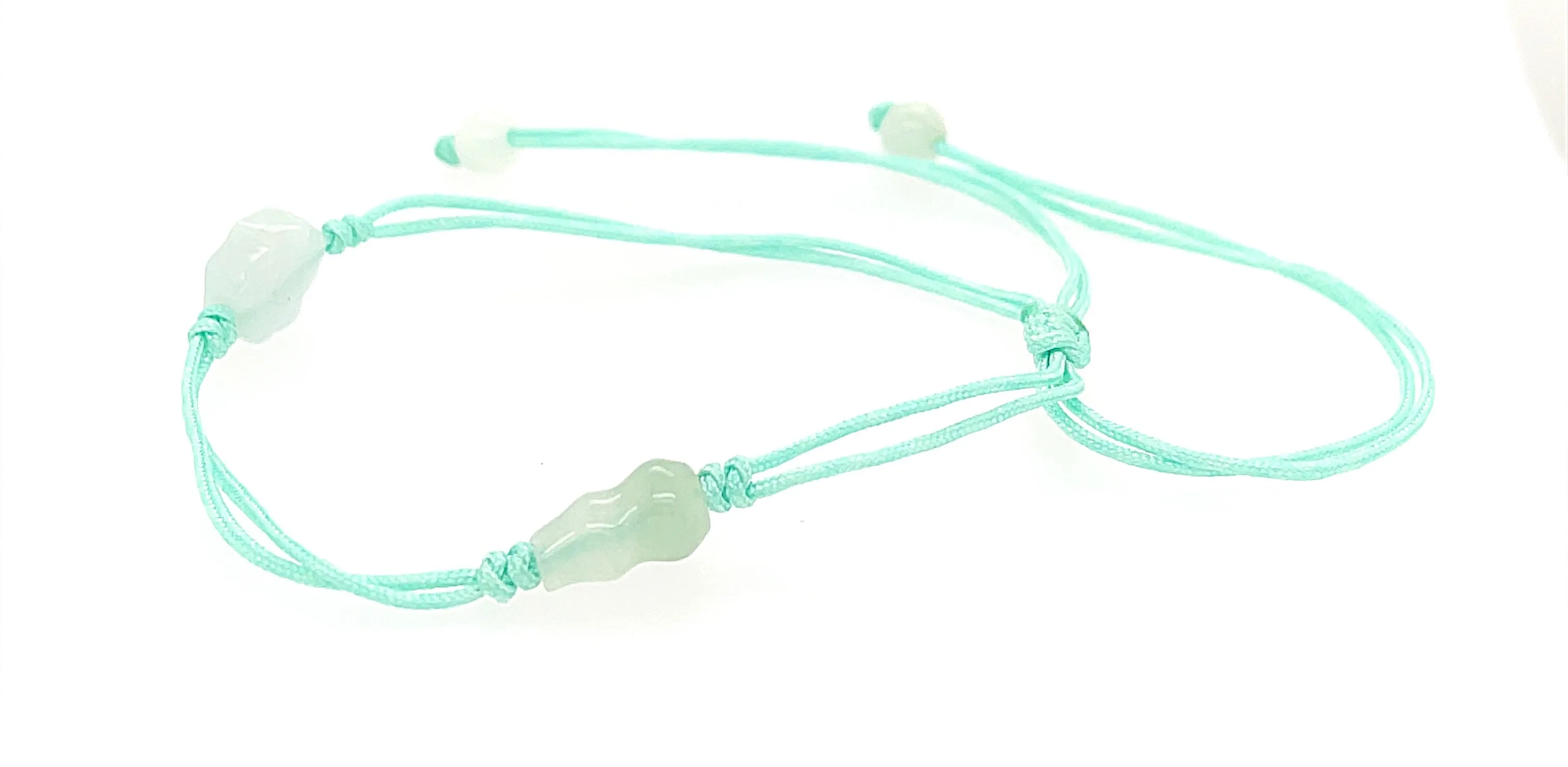 Burmese Jadeite Baqua & Gourd Adjustable Silk Bracelet or Anklet