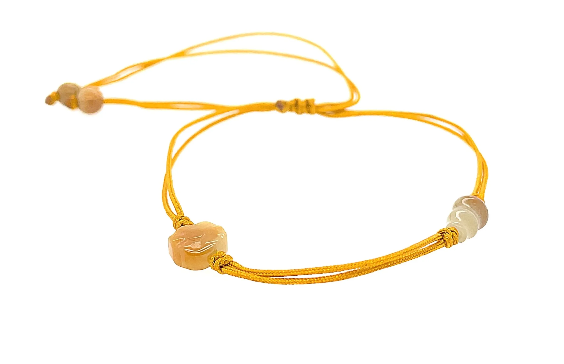 Burmese Jadeite Baqua & Gourd Adjustable Silk Bracelet or Anklet