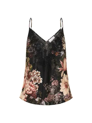 Camilla V-Neck Bias Cami with Lace and Embroidery in Dynasty Daze
