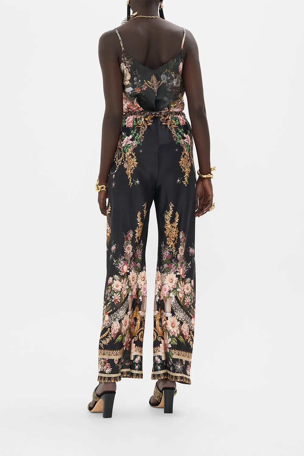 Camilla V-Neck Bias Cami with Lace and Embroidery in Dynasty Daze