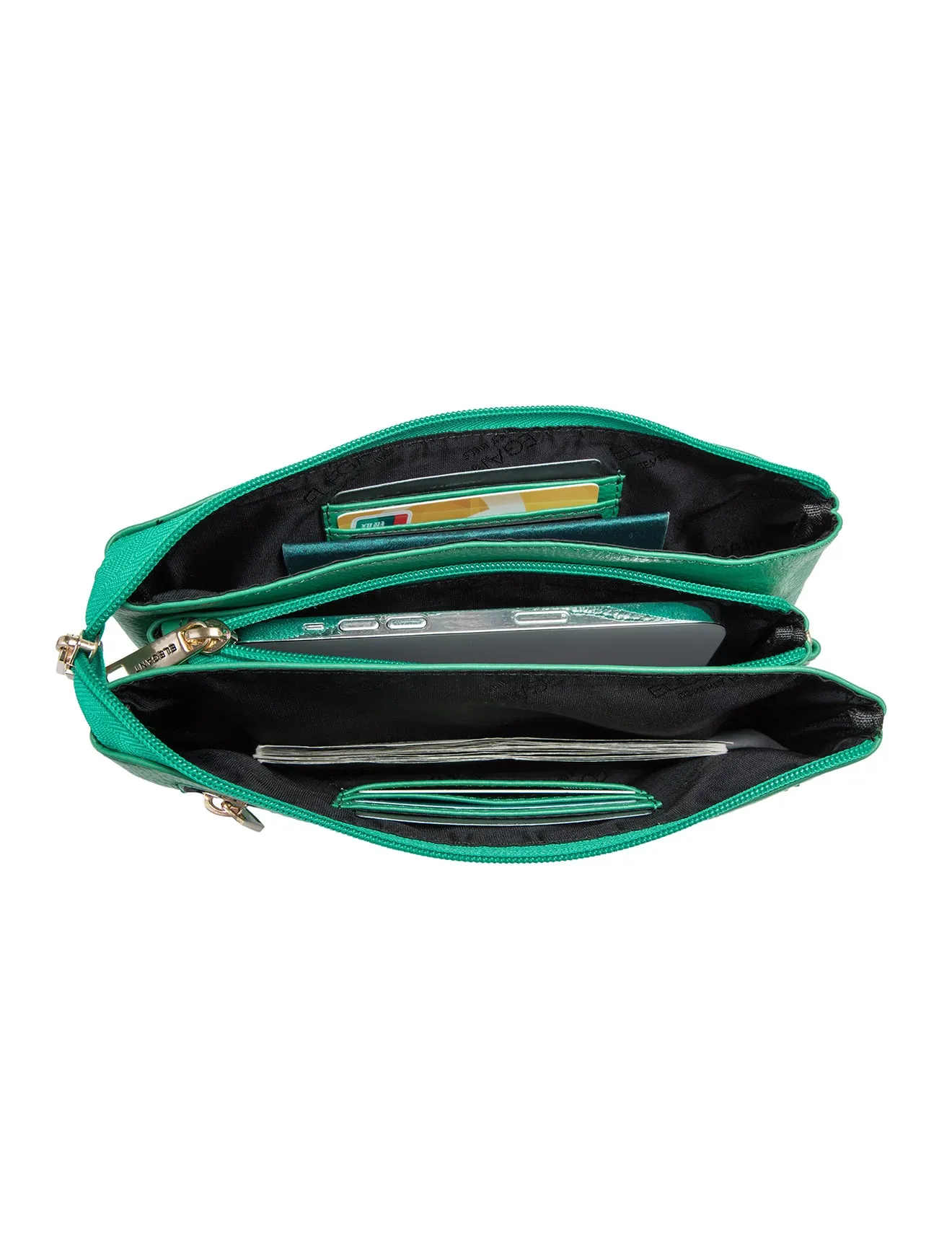 CANDICE LEATHER WALLET WITH SHOULDER STRAP- E1-0809-GRN-SALE