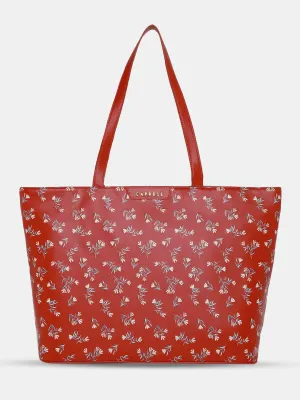 Caprese Merida Tote Printed Large Red Laptop Bag