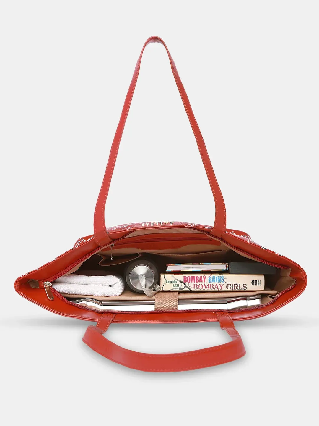Caprese Merida Tote Printed Large Red Laptop Bag
