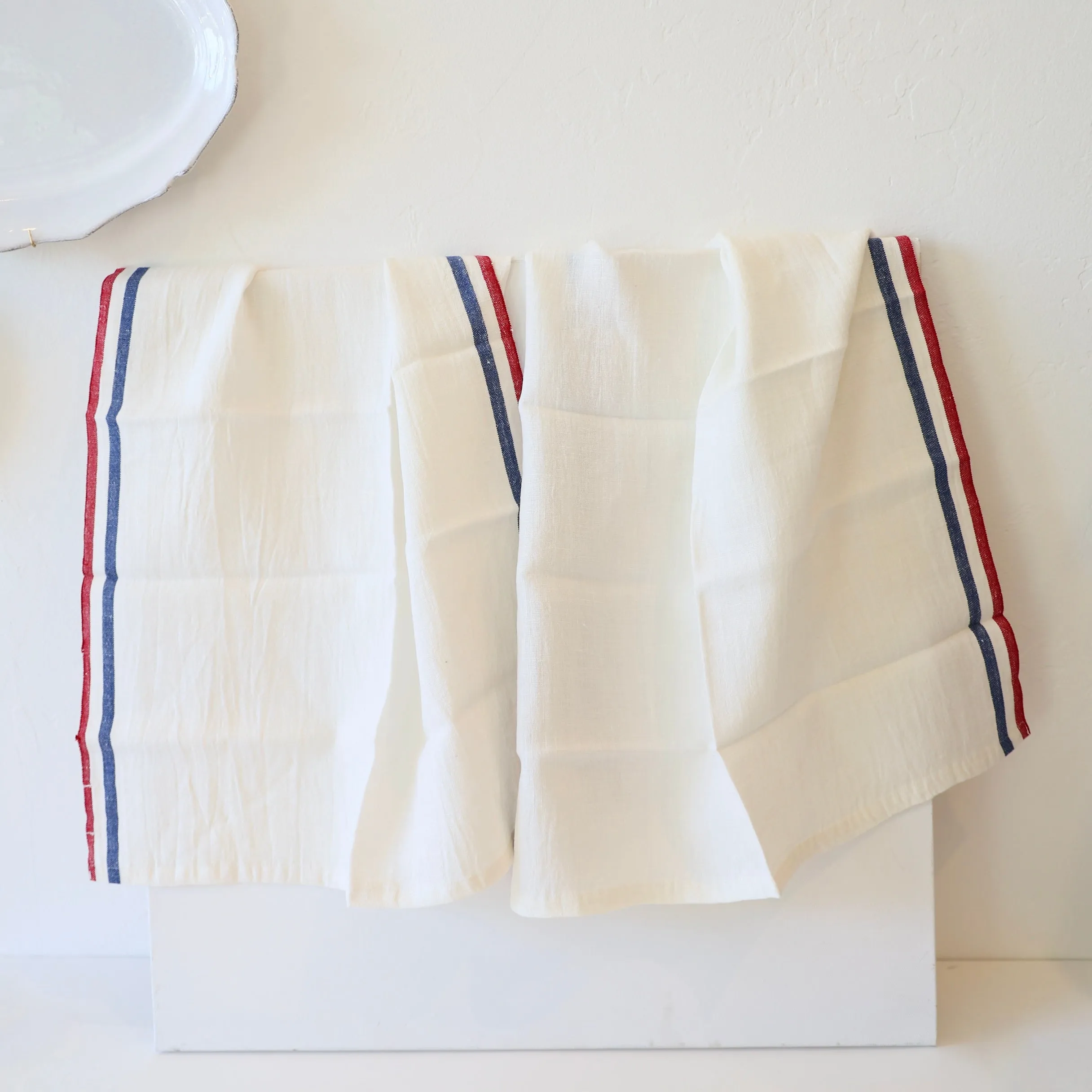 Caravan Linen/Cotton Kitchen Towels - Red/White/Blue Stripe