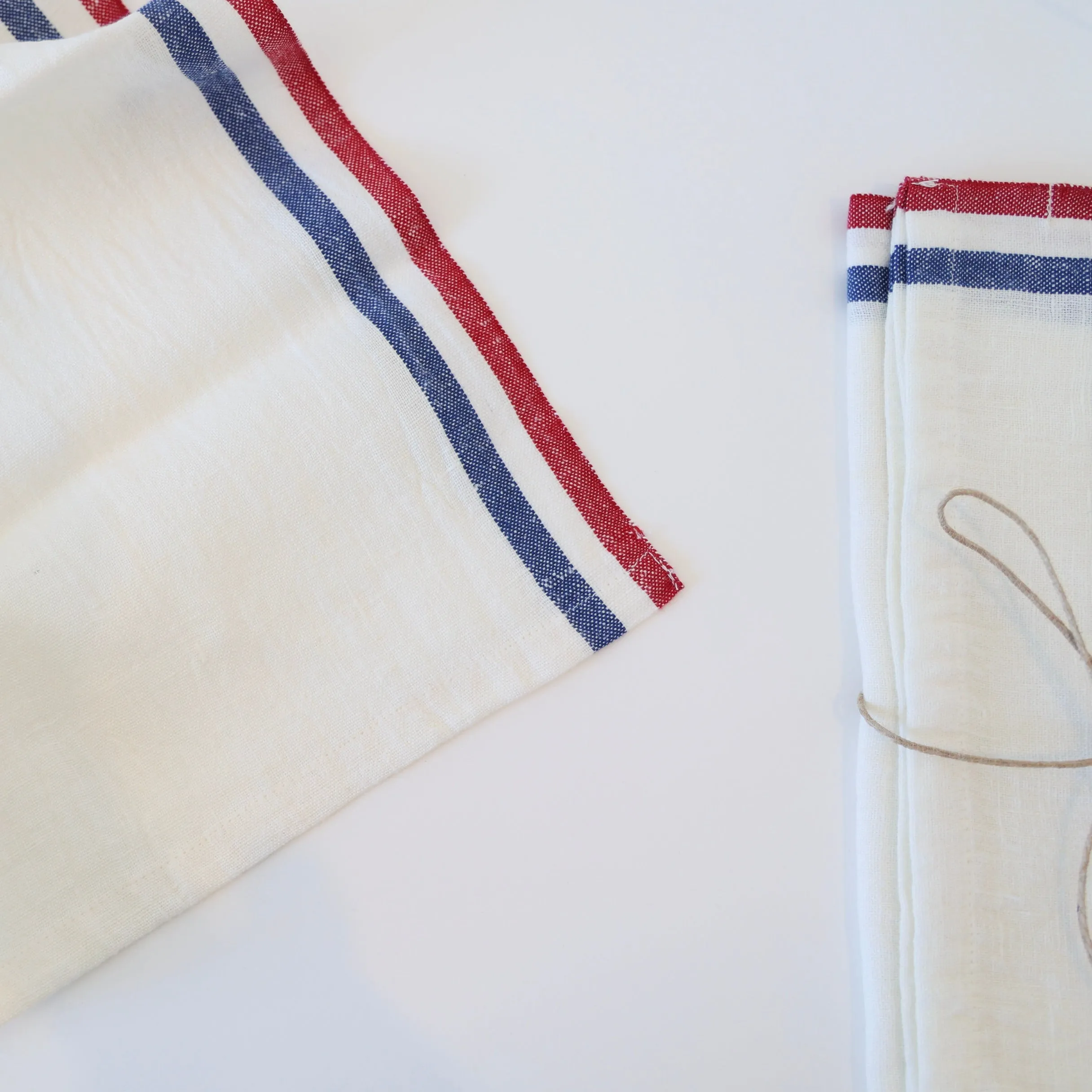 Caravan Linen/Cotton Kitchen Towels - Red/White/Blue Stripe