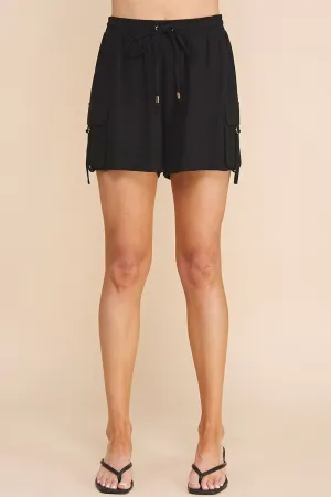 cargo buckle pocket drawstring shorts