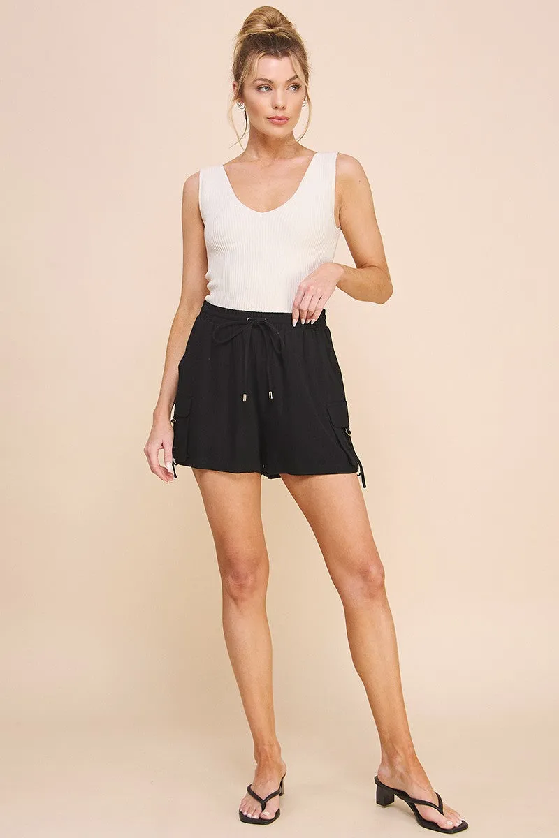 cargo buckle pocket drawstring shorts
