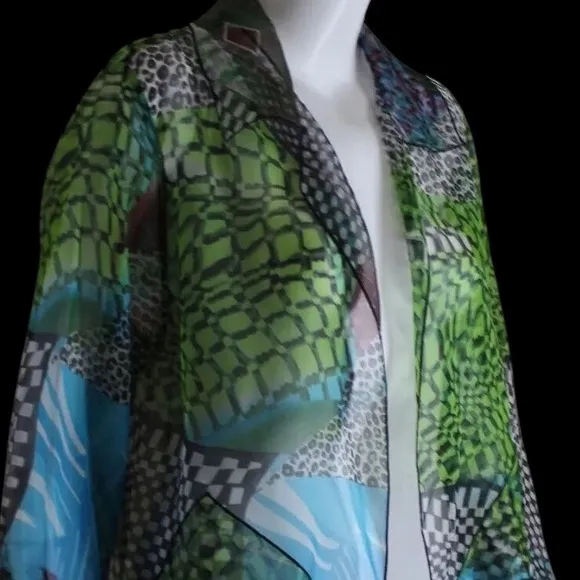 CAROLINE ROSE SILK MULTI PRINT 3/4 SLEEVES SHEER WRAP TOP TOPPER SZ XL