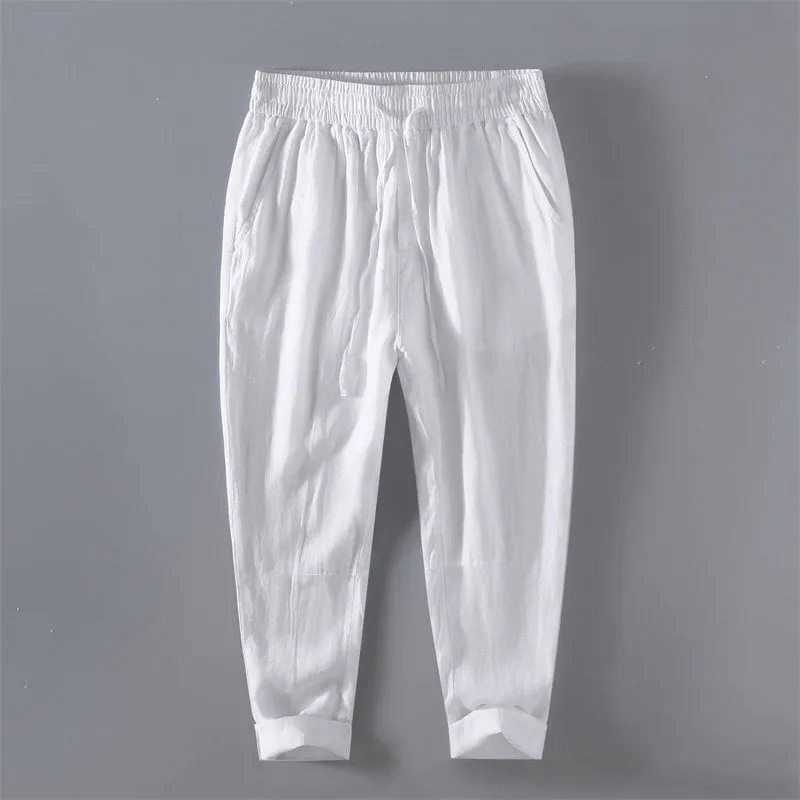 Casual Pure Linen Drawstring Pants