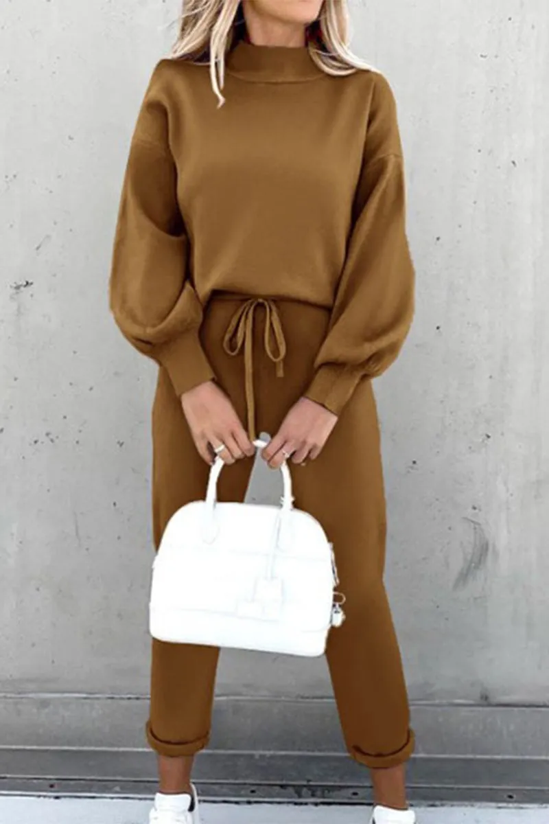 Casual Solid Solid Color Turtleneck Long Sleeve Two Pieces