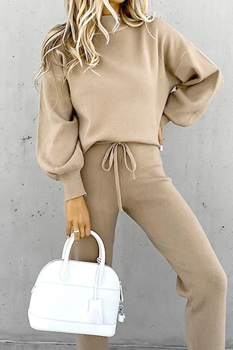 Casual Solid Solid Color Turtleneck Long Sleeve Two Pieces