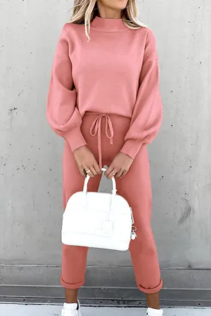 Casual Solid Solid Color Turtleneck Long Sleeve Two Pieces