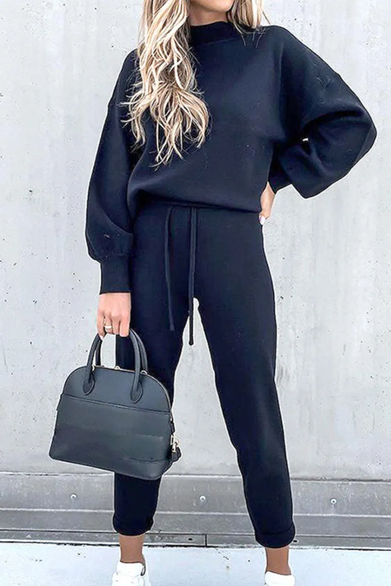 Casual Solid Solid Color Turtleneck Long Sleeve Two Pieces