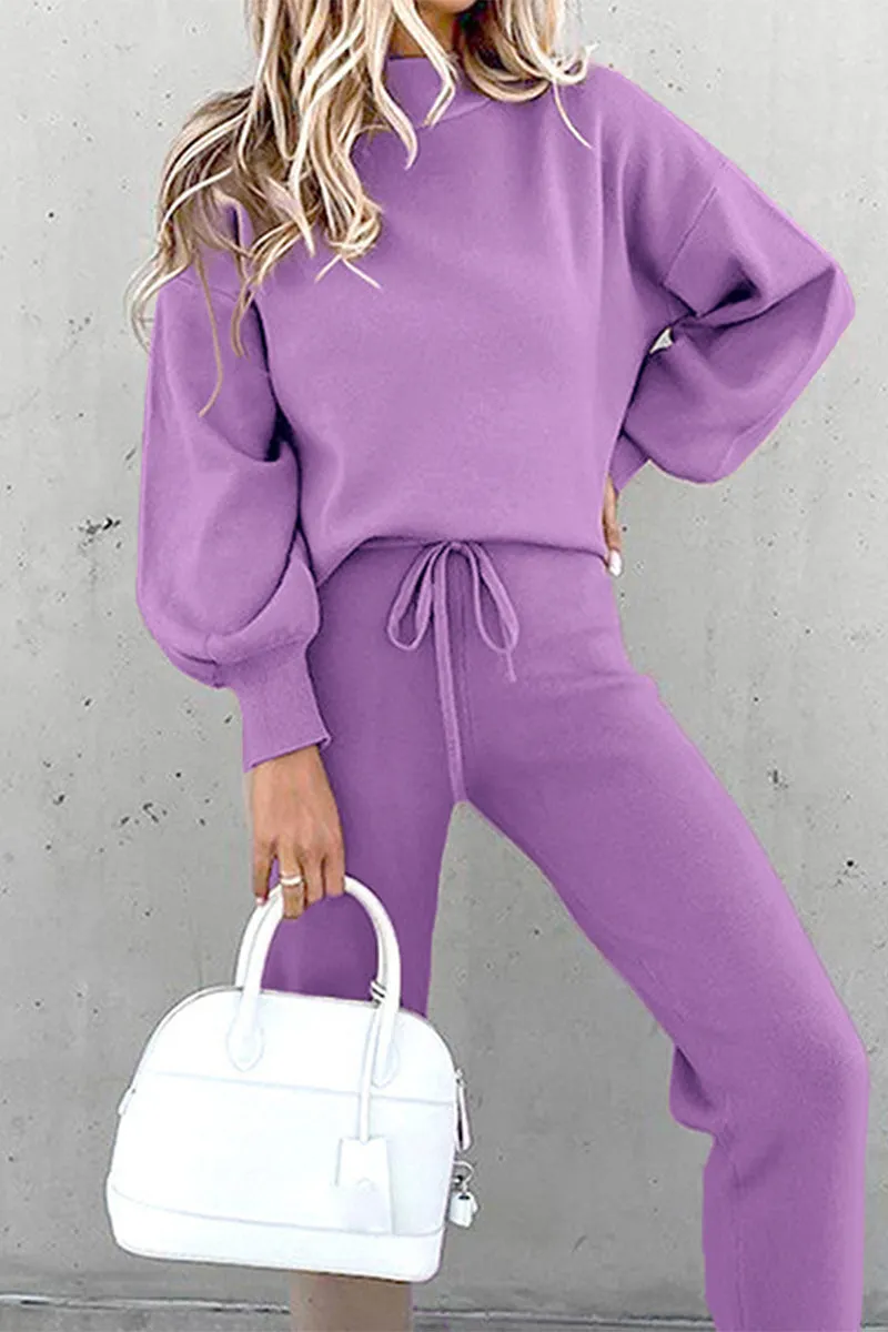 Casual Solid Solid Color Turtleneck Long Sleeve Two Pieces