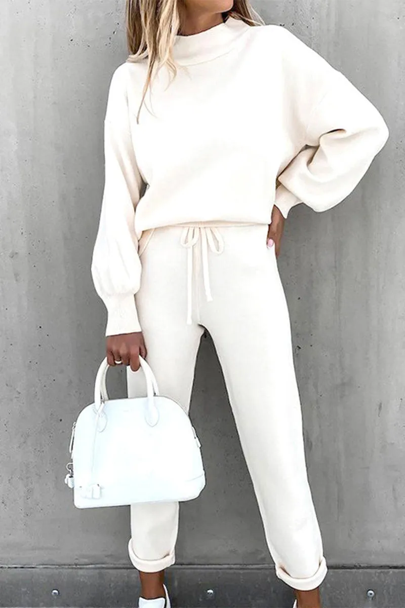 Casual Solid Solid Color Turtleneck Long Sleeve Two Pieces