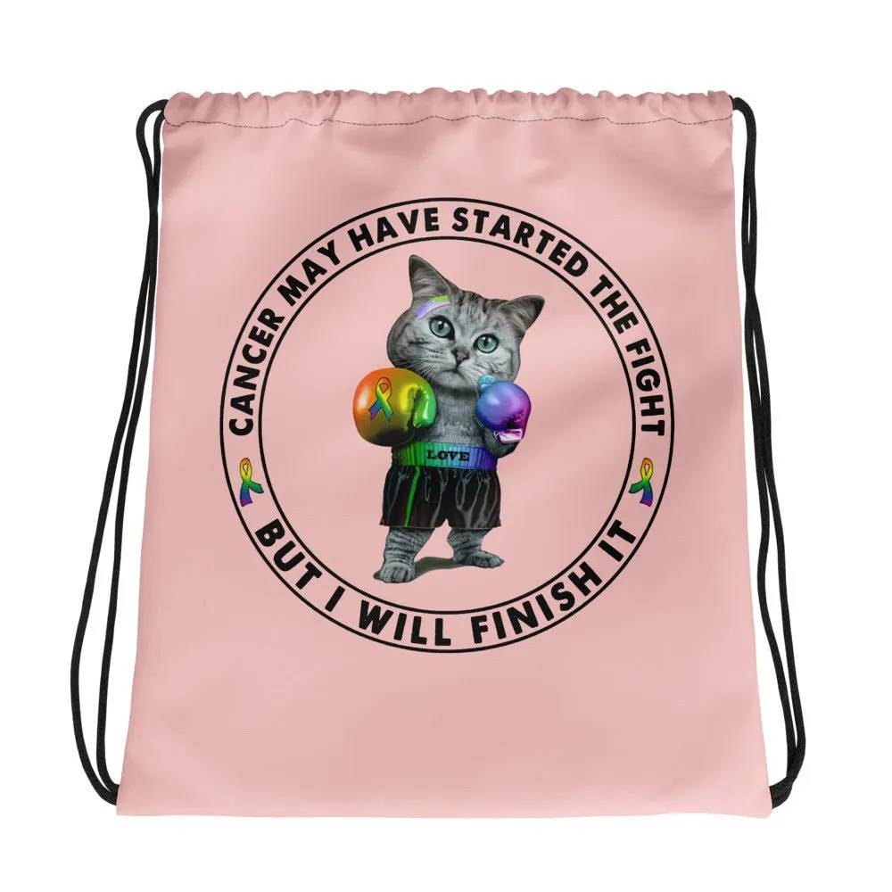 Cat Fights Cancer Drawstring Bag