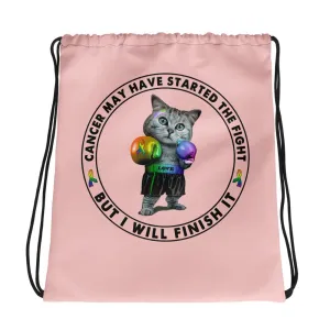 Cat Fights Cancer Drawstring Bag
