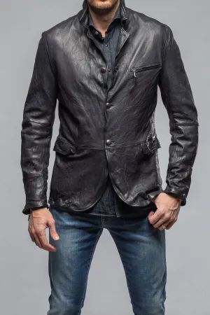 Chance Leather Blazer In Navy