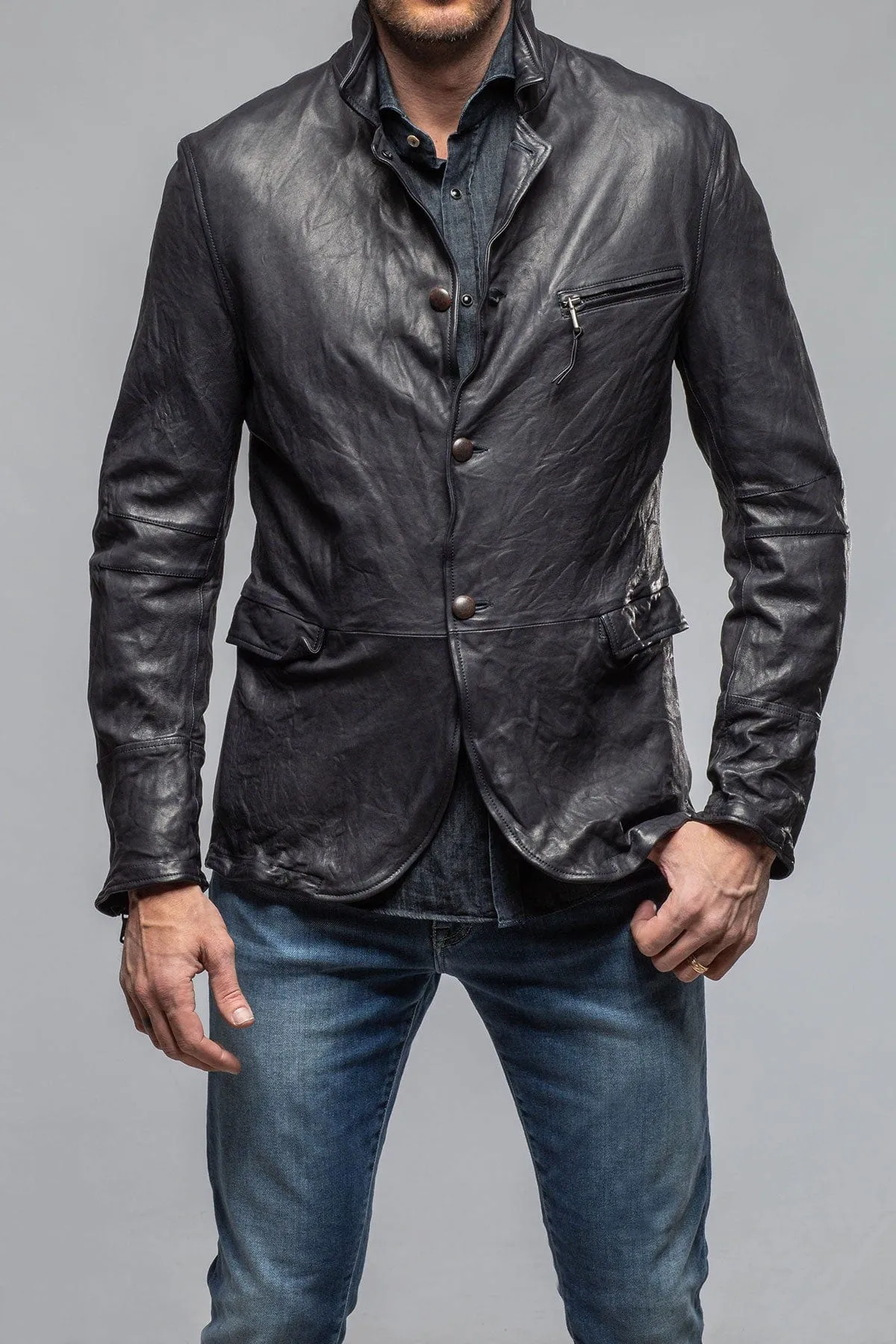 Chance Leather Blazer In Navy