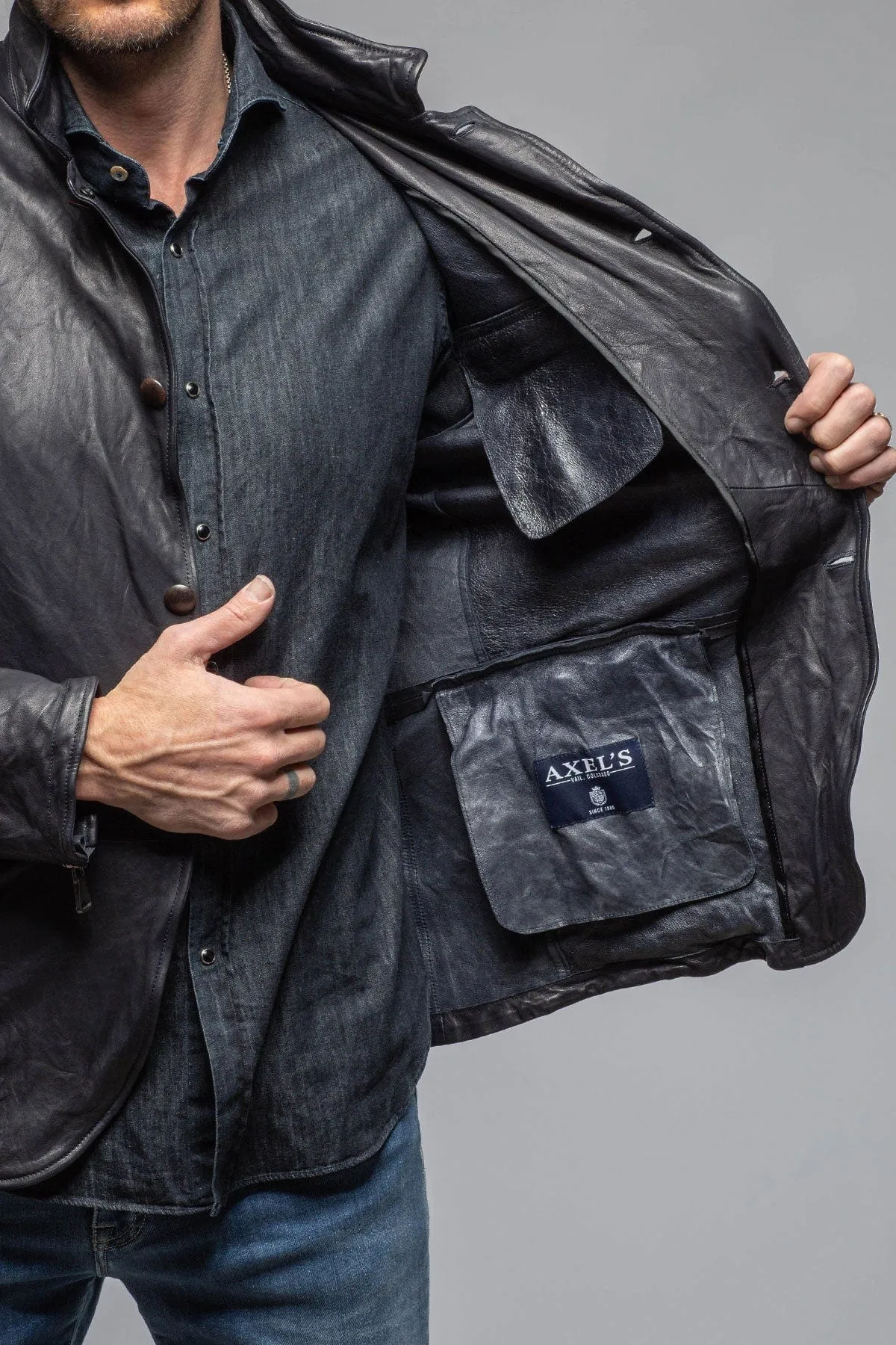 Chance Leather Blazer In Navy