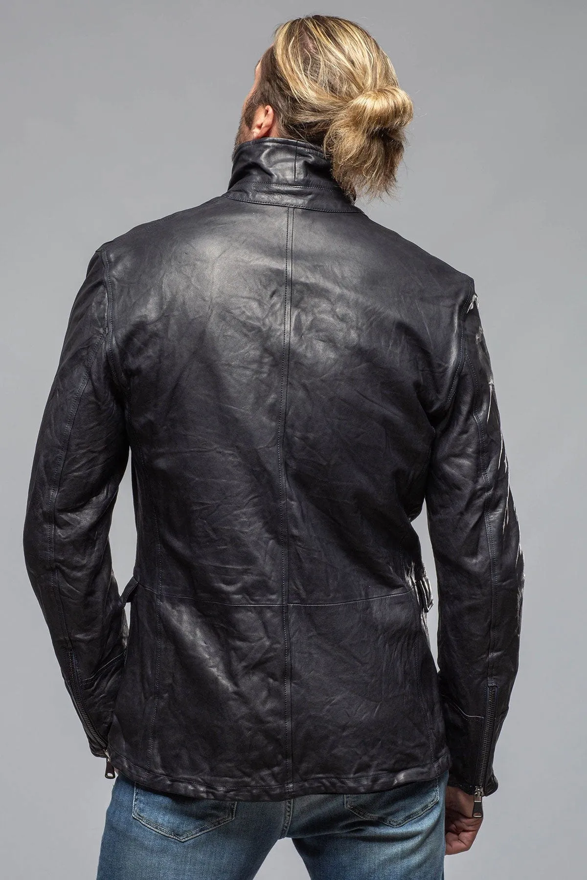Chance Leather Blazer In Navy