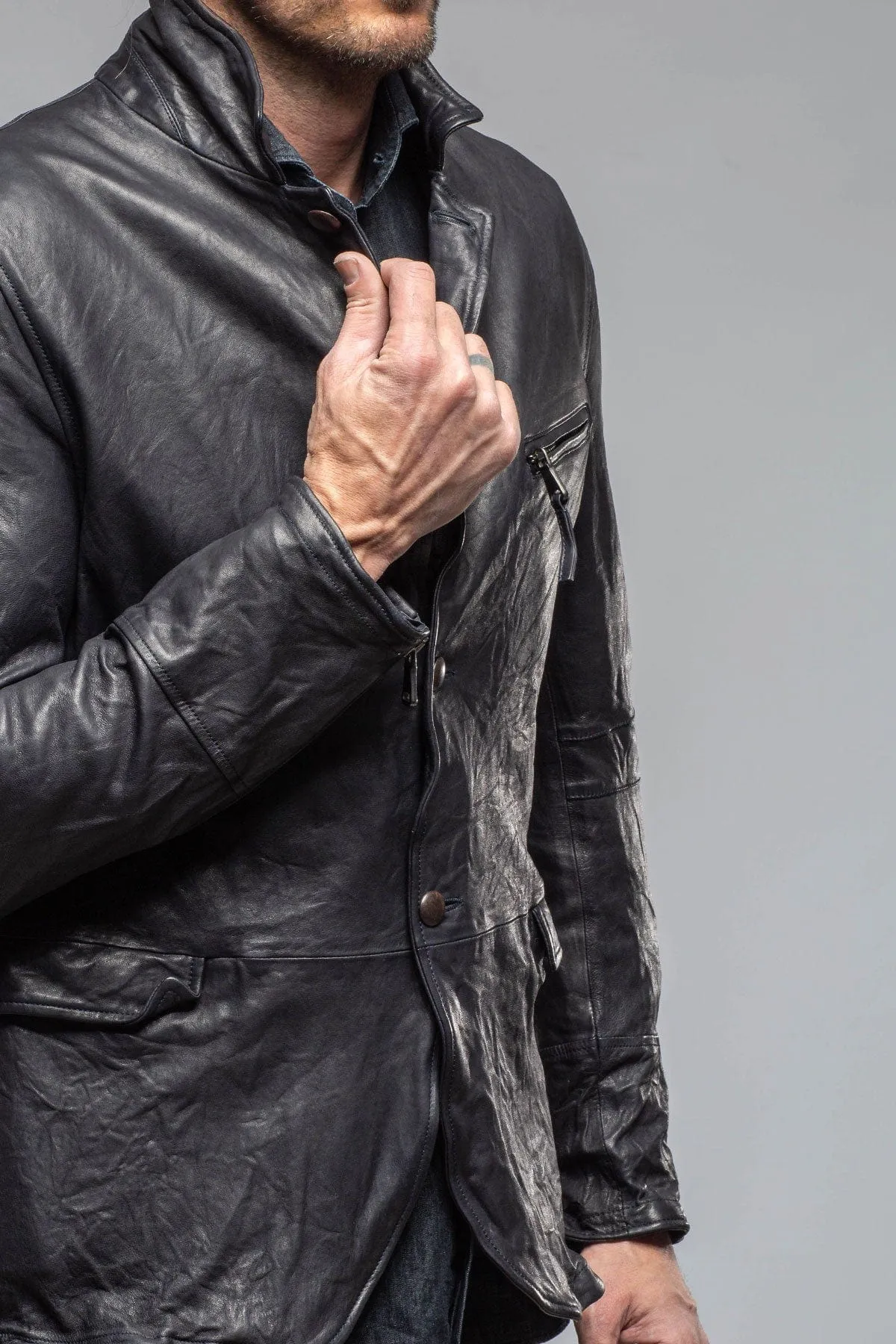 Chance Leather Blazer In Navy