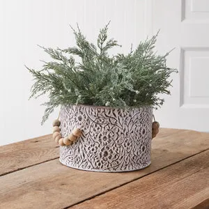 Charming Wildflower Metal Bucket with Rustic Wood Bead Handles