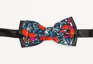 Cherry Blue Leather Bow Tie