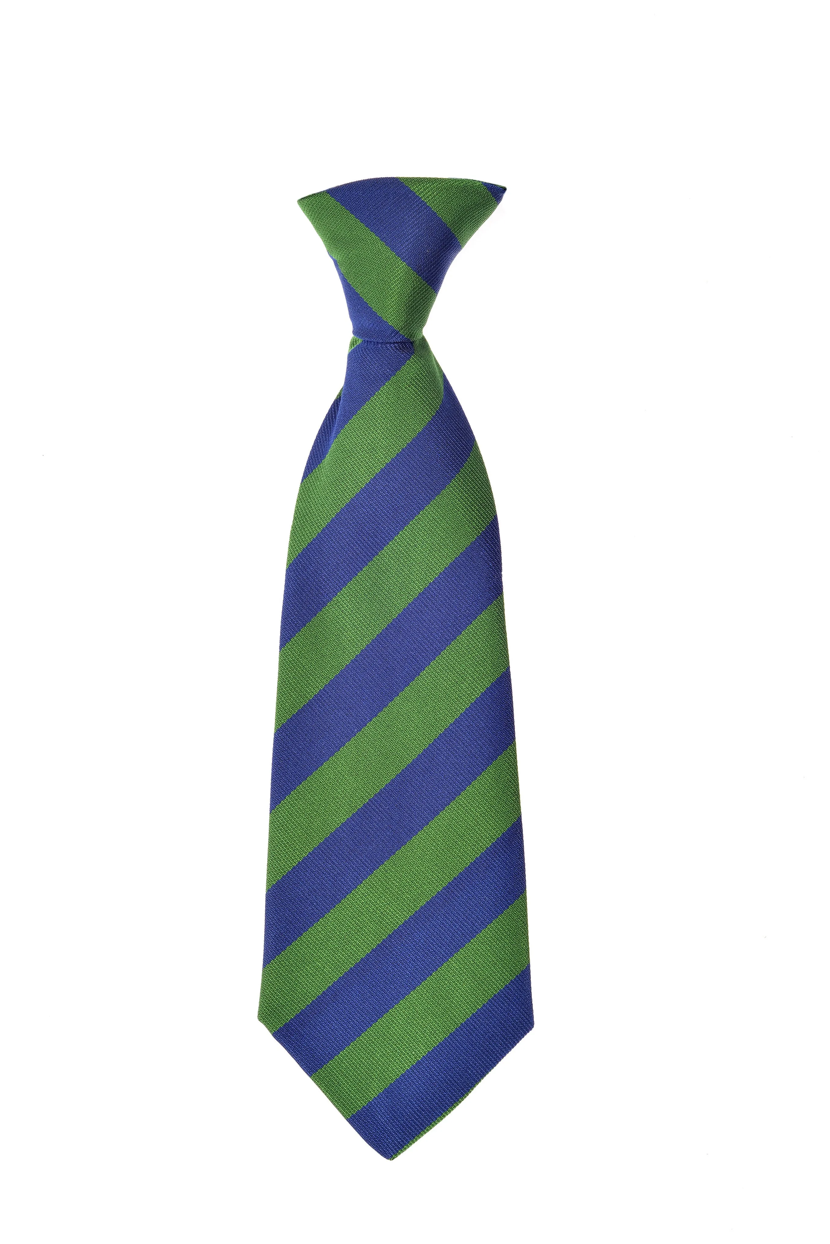 Cherwell Children's Silk Neck Tie - Blue & Green Varsity Stripes