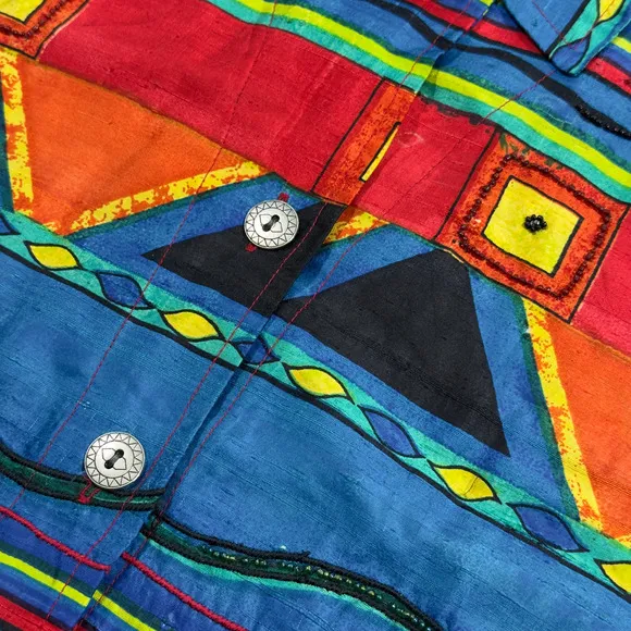 Chico's Design Jacket Women's XL Multicolor Silk Collared Beaded Embroidered NWT