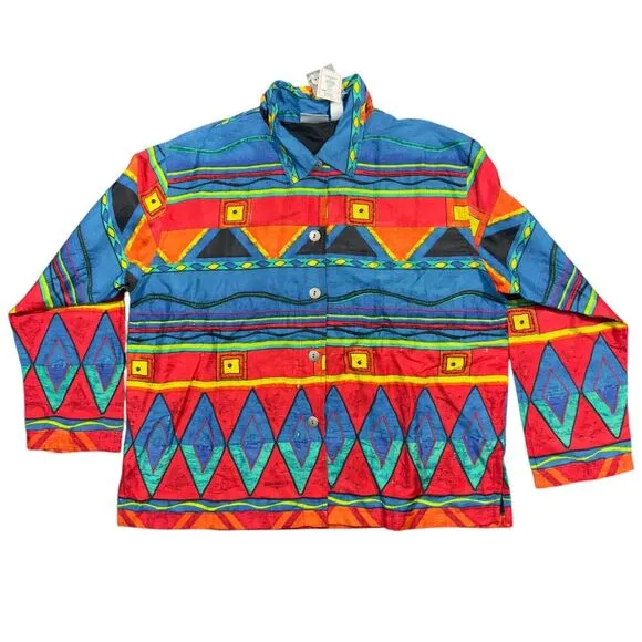 Chico's Design Jacket Women's XL Multicolor Silk Collared Beaded Embroidered NWT