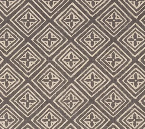China Seas Fabric: Fiorentina - Custom Steel Grey on Tan 100% Linen