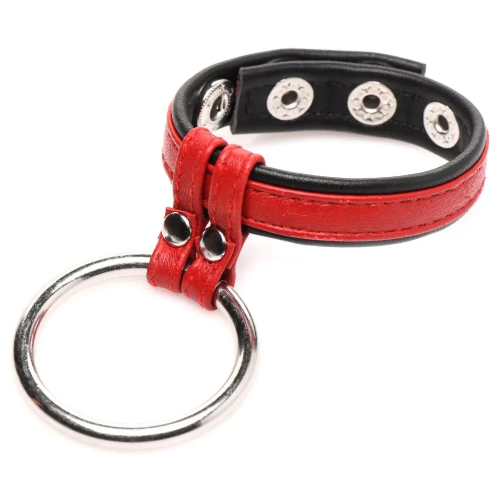 Cock Gear Leather And Steel Cock & Ball Ring - Red