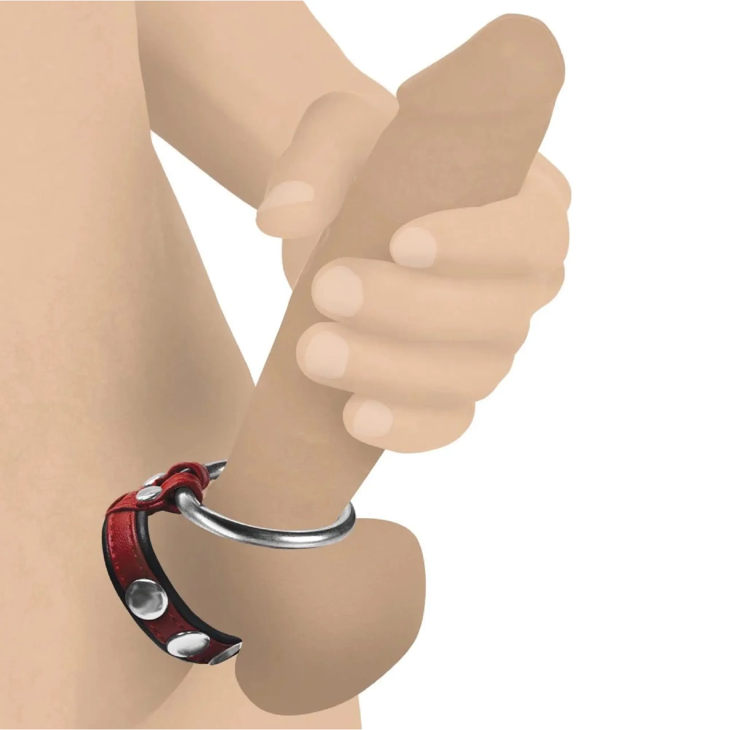 Cock Gear Leather And Steel Cock & Ball Ring - Red