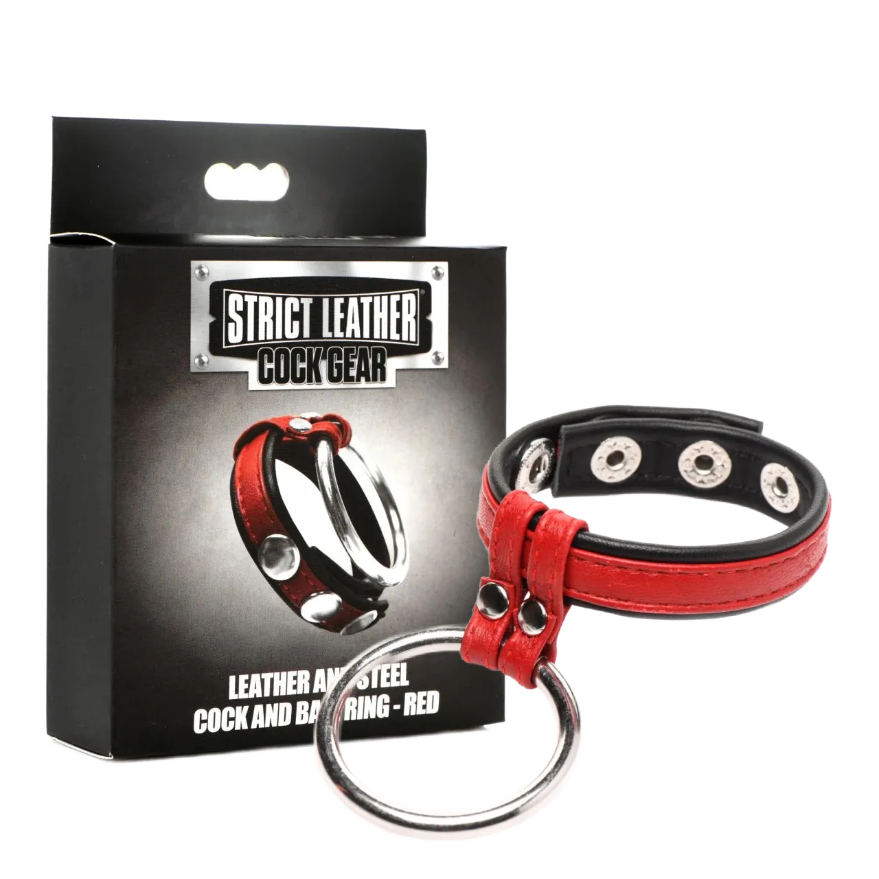 Cock Gear Leather And Steel Cock & Ball Ring - Red