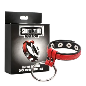 Cock Gear Leather And Steel Cock & Ball Ring - Red