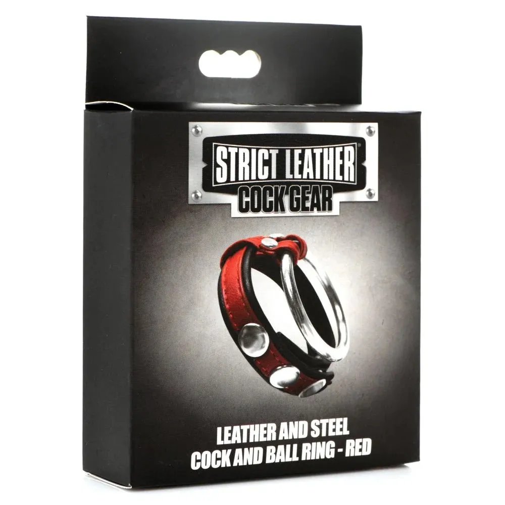Cock Gear Leather And Steel Cock & Ball Ring - Red