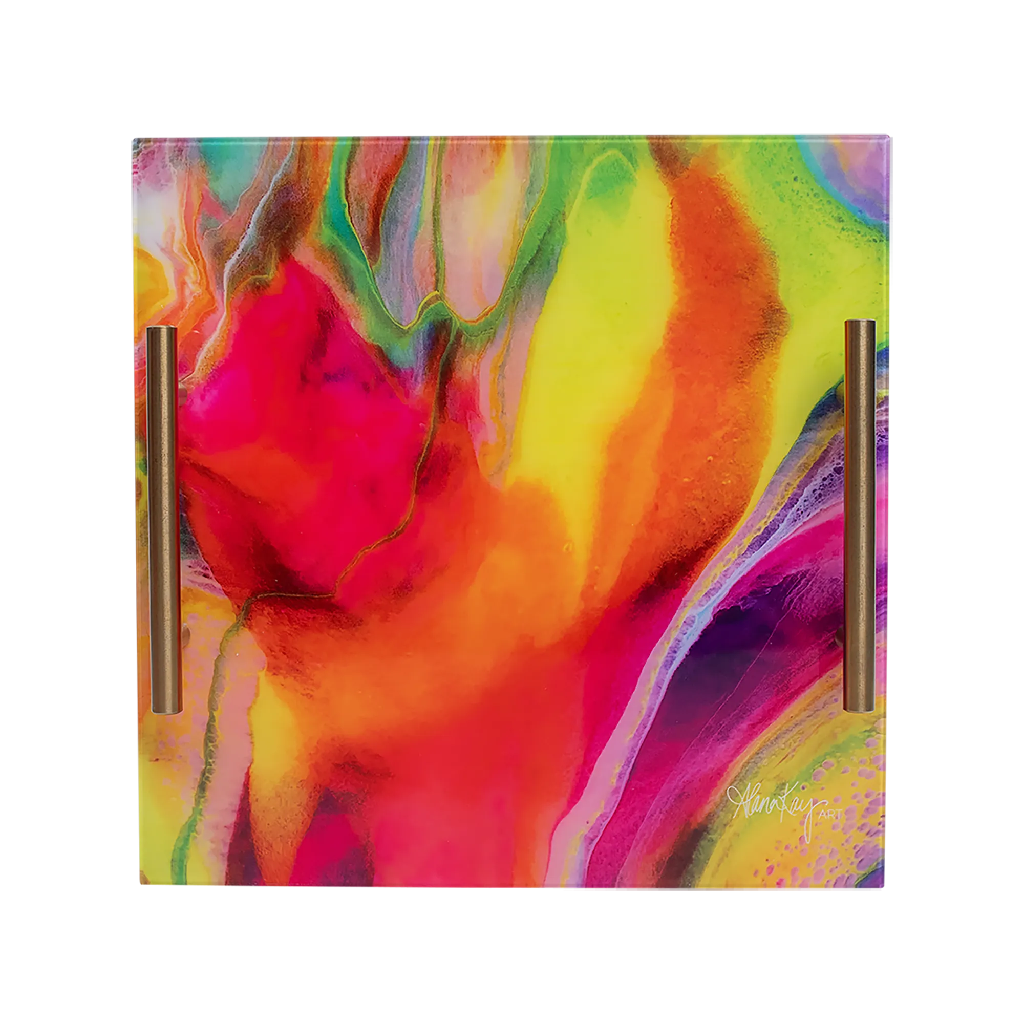 Colorful Acrylic Tray (12"x12") with Gold Metal Handles