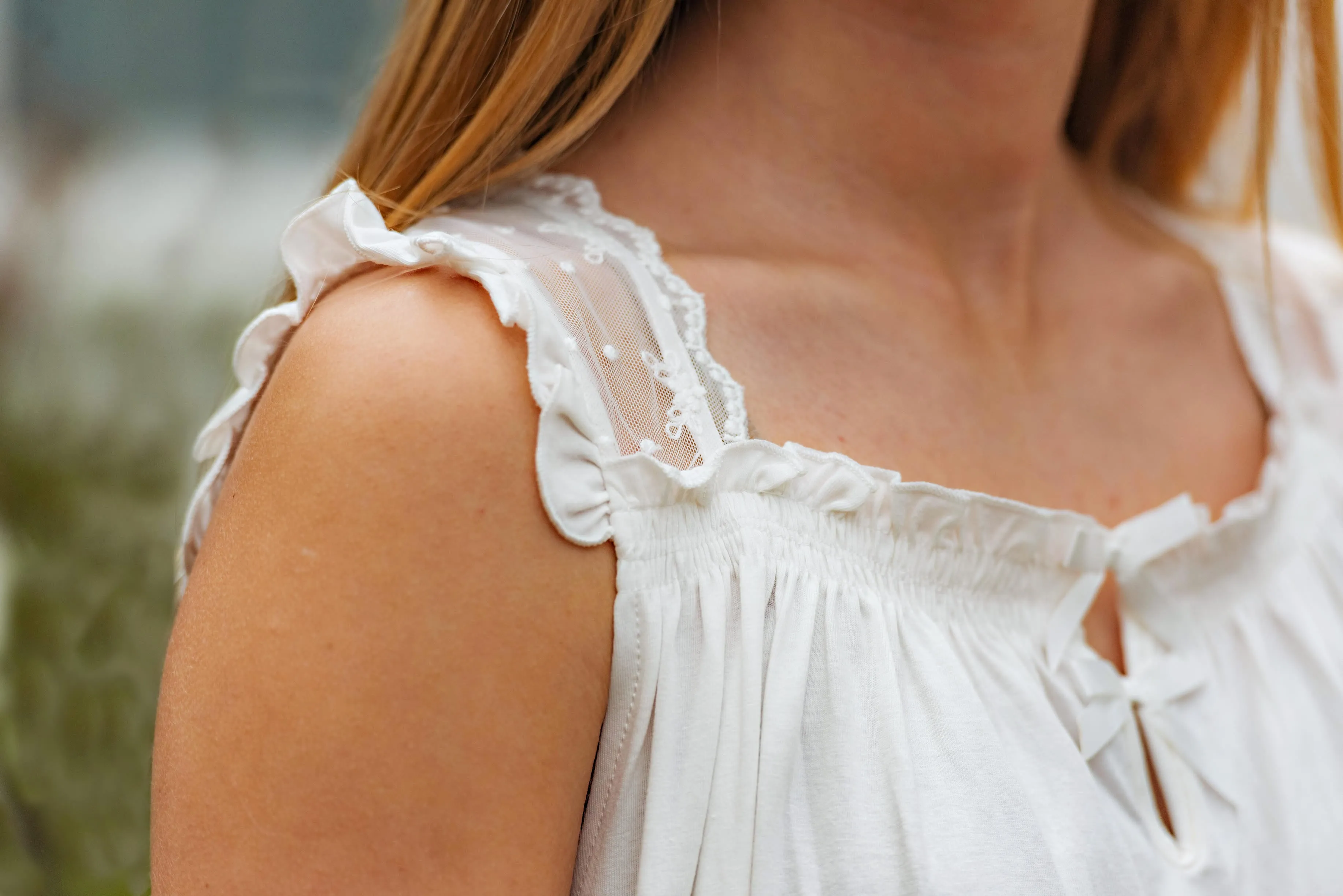 Cotton Knit Nightgown with Lace Accents