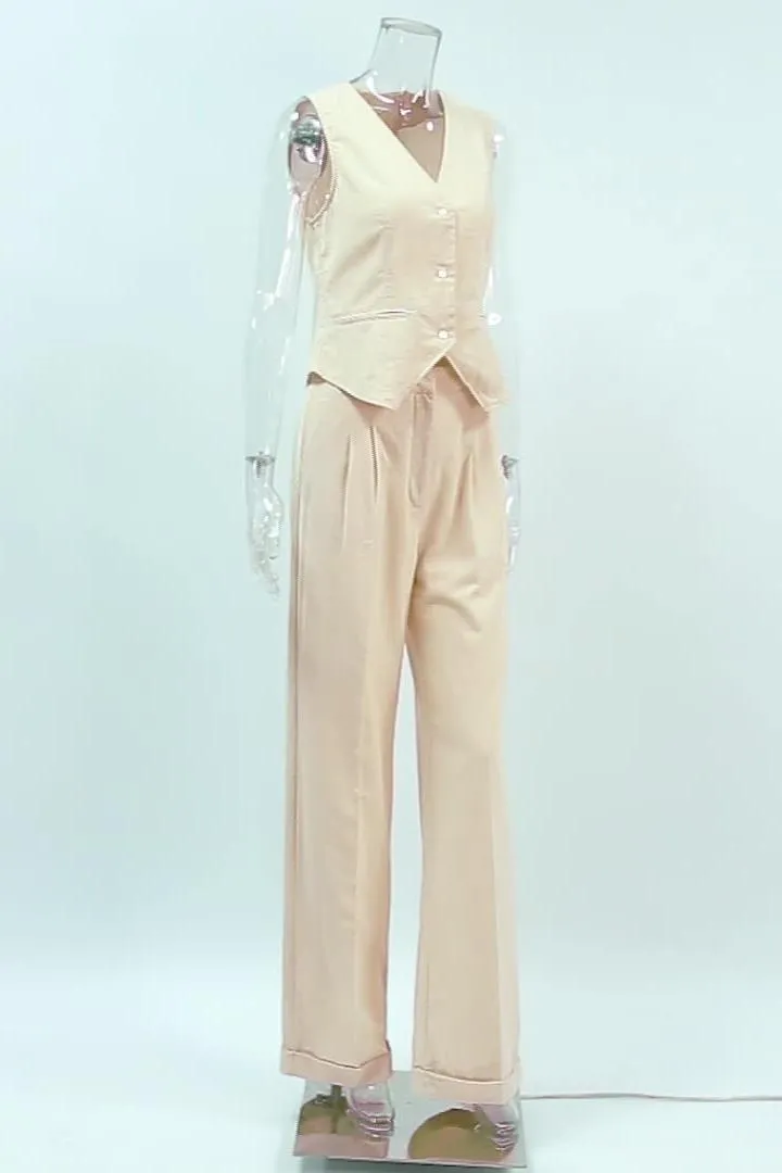 Cotton Linen Sleeveless Vest Suit