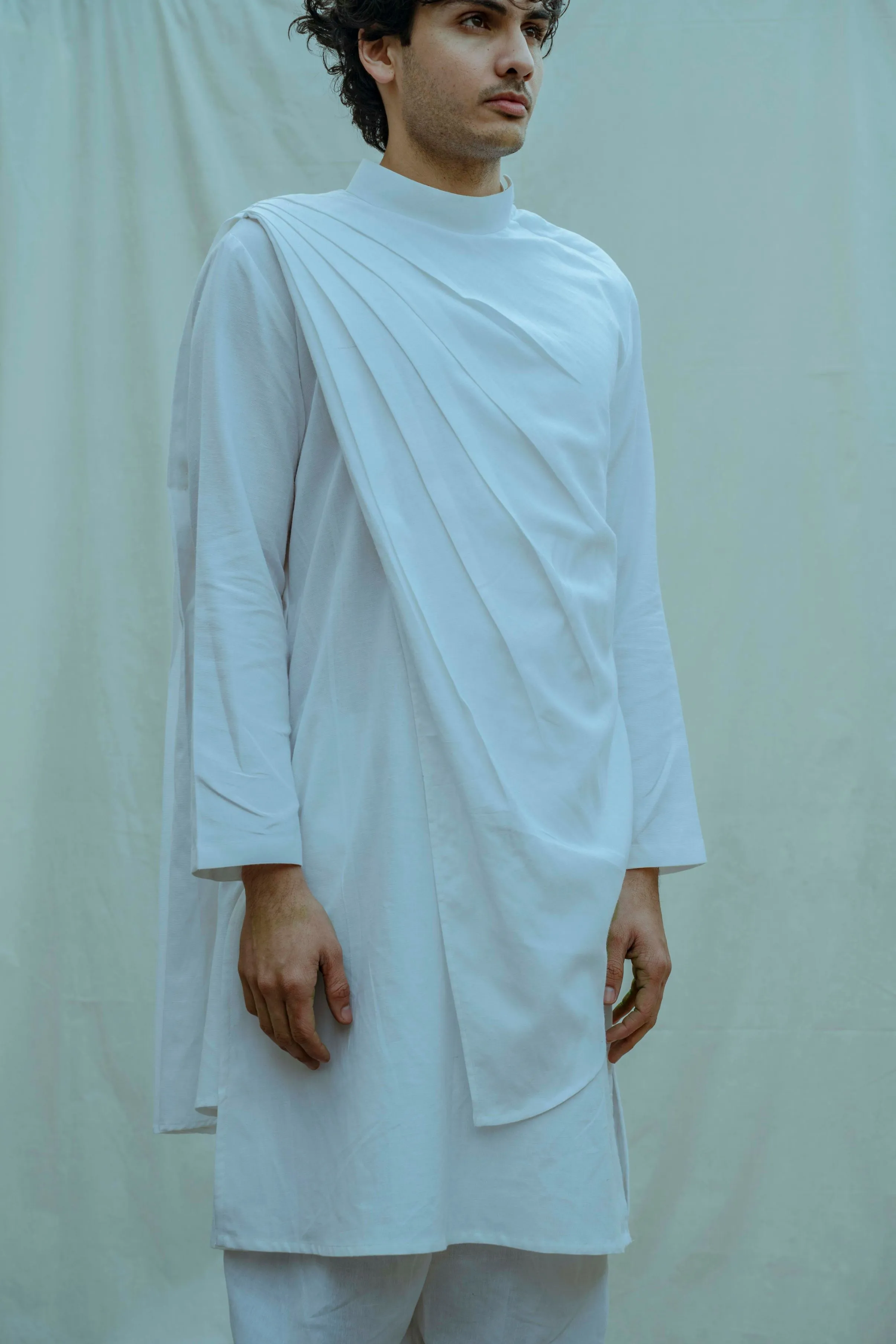 Cotton X Linen Back Pleated Kurta Set