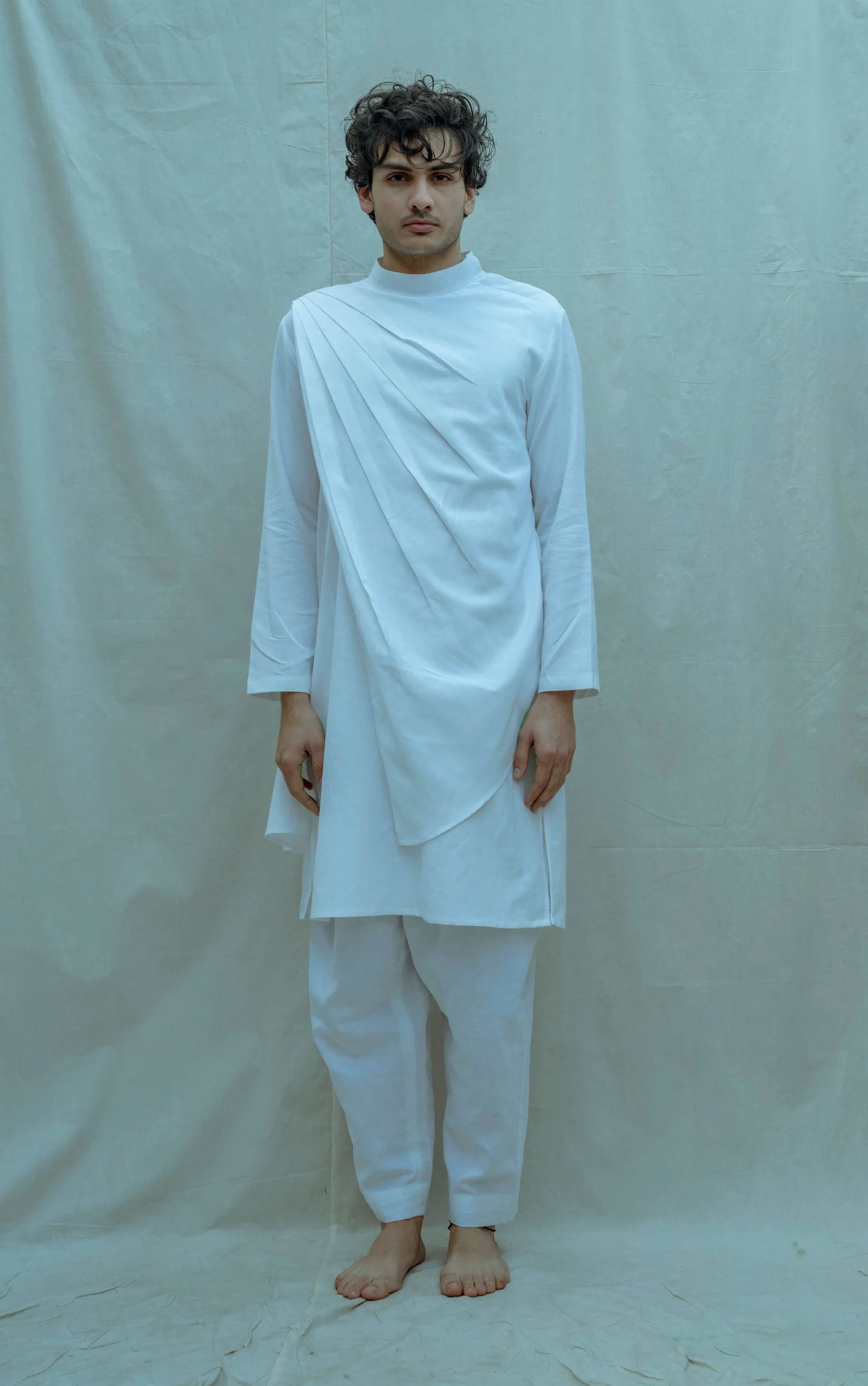 Cotton X Linen Back Pleated Kurta Set
