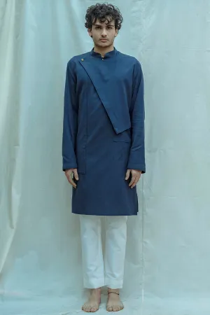 Cotton X Linen Blue Overlap Kurta Set