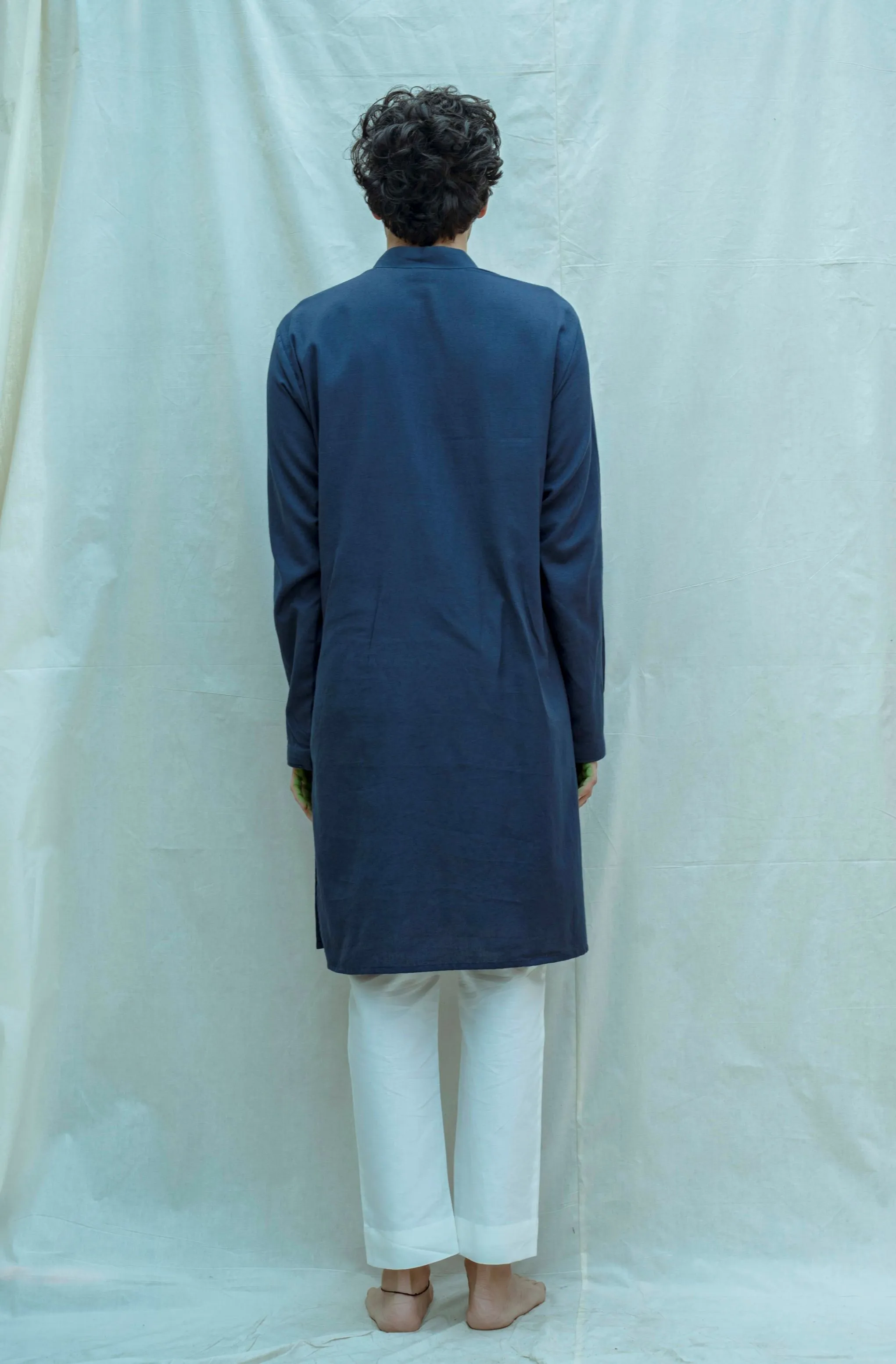 Cotton X Linen Blue Overlap Kurta Set