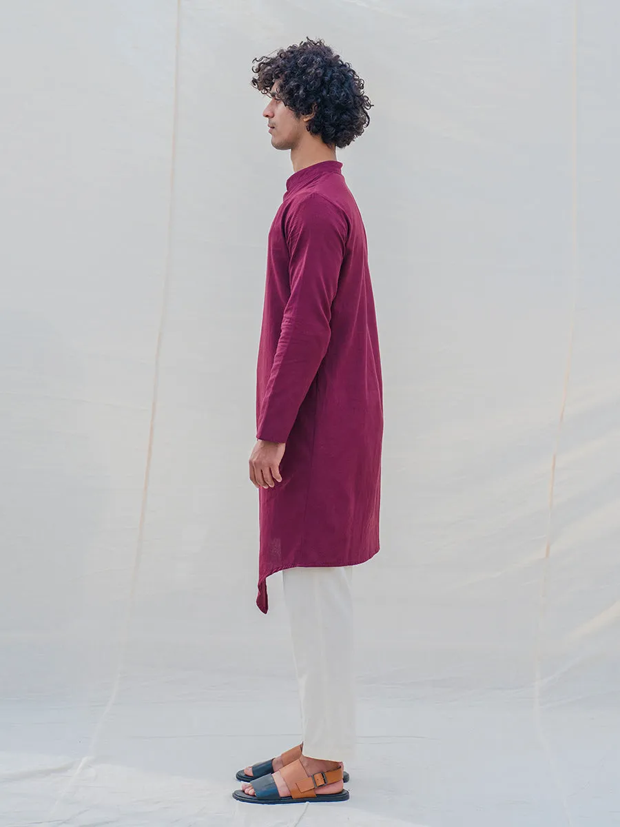 Cotton X Linen Wine Kurta with Pant Set
