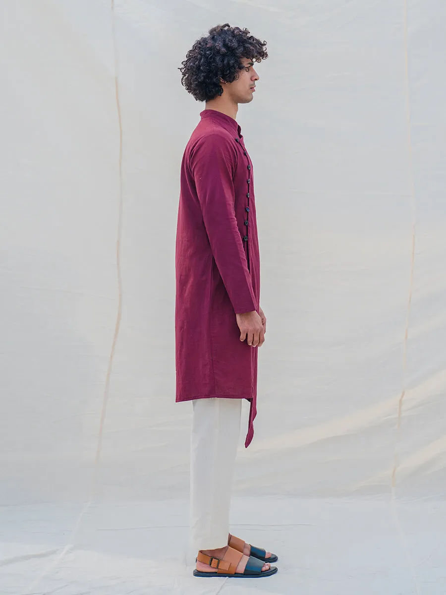 Cotton X Linen Wine Kurta with Pant Set