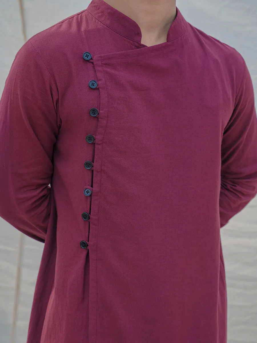 Cotton X Linen Wine Kurta with Pant Set