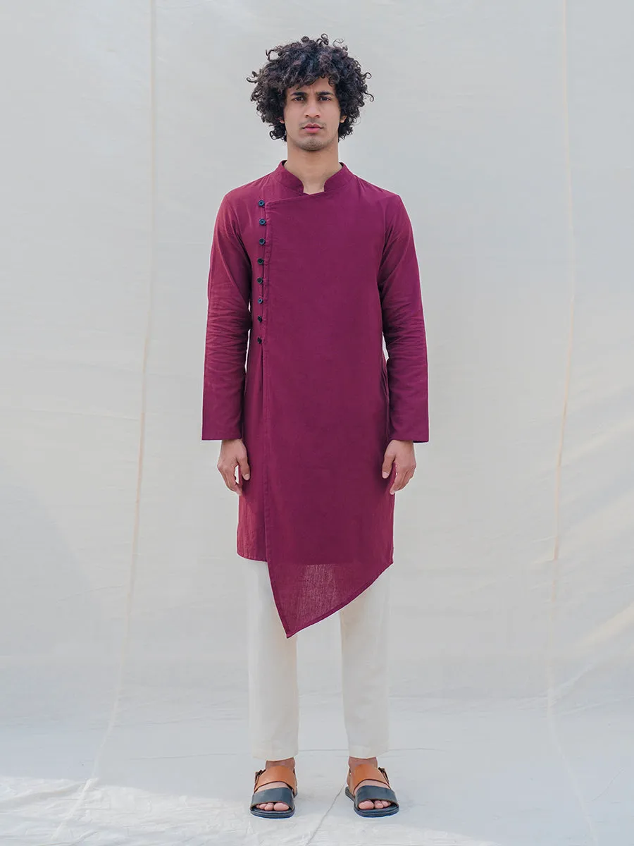 Cotton X Linen Wine Kurta with Pant Set